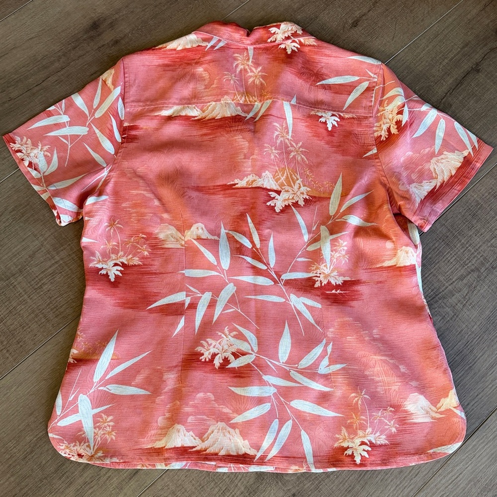 Tommy Bahama 100% Silk Floral Camp Shirt Short Sleeves Orange Vacation Resort - Picture 8 of 11